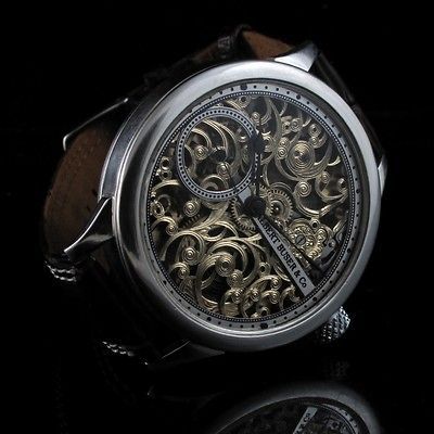 Mens AWESOME 1910s ALBERT BUSER & Co Vintage SKELETON Watch FLORAL