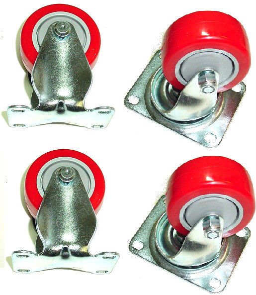 Set of 4 Polyurethane 3 x 1 1/4 Casters 600# Capacity 2 Swivel 2