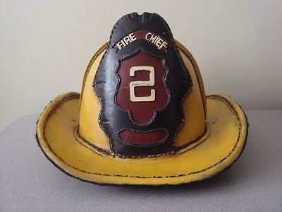 Vintage Replica Metal Fire Chief No 2 Fireman Hat Helmet Wall Art