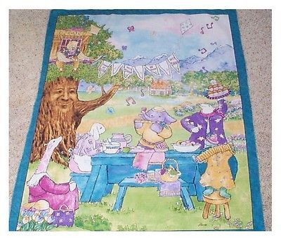 Sale Baby Flavia Animal Picnic Quilt Top Panel fabric Cotton Owl