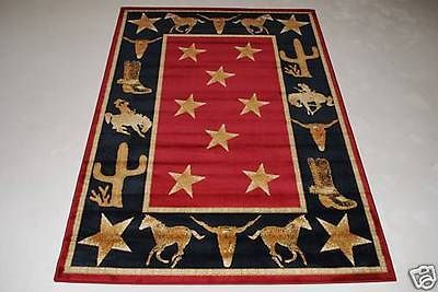 8x10 Cowboy Western Texas Star Horse Decor Burgundy Red Black Area Rug