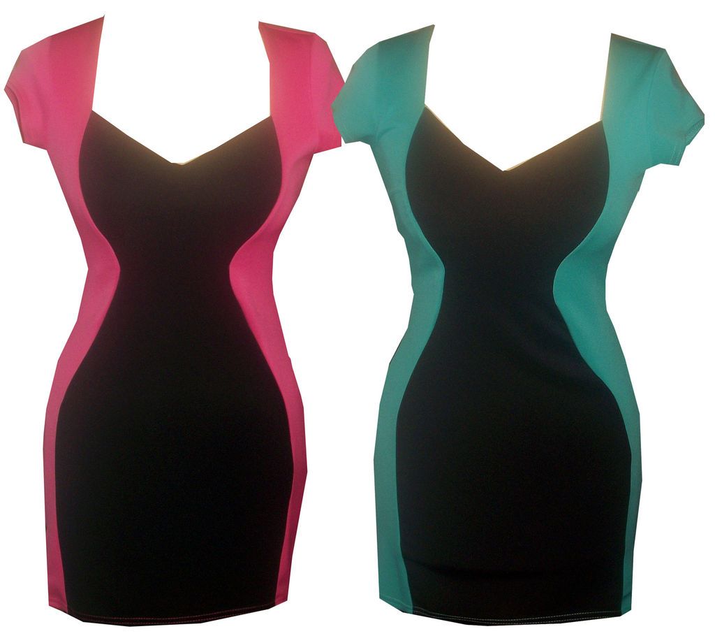 NEW WOMENS BLOCK COLOUR CURVE BODYCON CUT OUT HEART BACK MINI DRESS