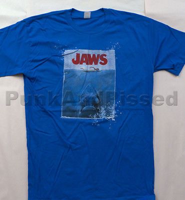 Jaws   Movie Poster Amity Island 1975 royal blue t shirt   Official