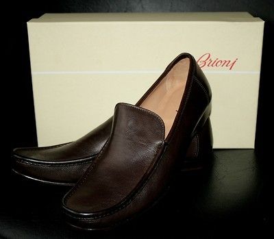 850 NEW BRIONI SILVANO LATTANZI BROWN LEATHER LOAFERS SHOES EU 45.5