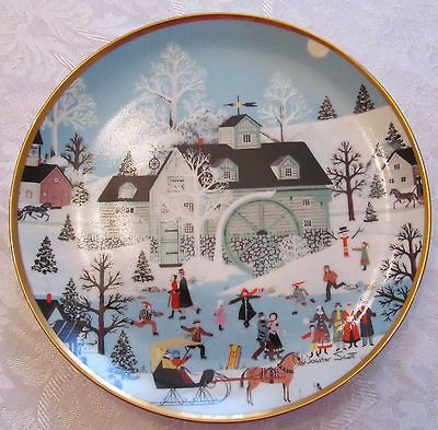 MOONLIGHT GATHERING WOOSTER SCOTT AMERICAN FOLK ART ICE SKATING WINTER