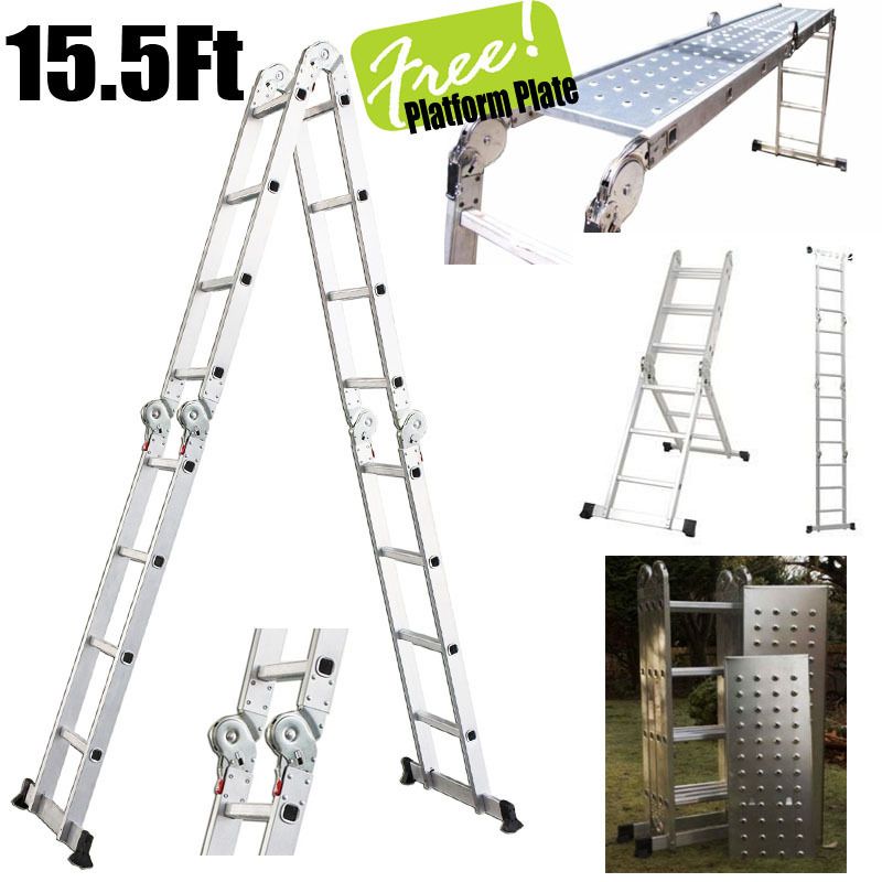 Platform Multi Purpose Folding Aluminum Ladder w/ 2 Free Plate EN131