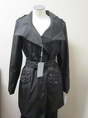 Andrew Marc New York Celeste CLO Double Breasted Trench Coat Black