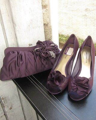 ANN MARINO HOORAY PURPLE PEEP TOE HEELS 10 w/ Clutch