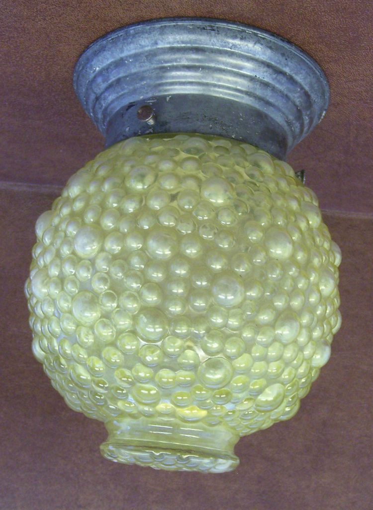 VINTAGE OLD ANTIQUE CEILING LIGHT LAMP YELLOW GLASS BUBBLE SHADE