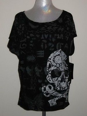 Affliction Live Fast SKELETON KEYS T Shirt Womens Black NWT