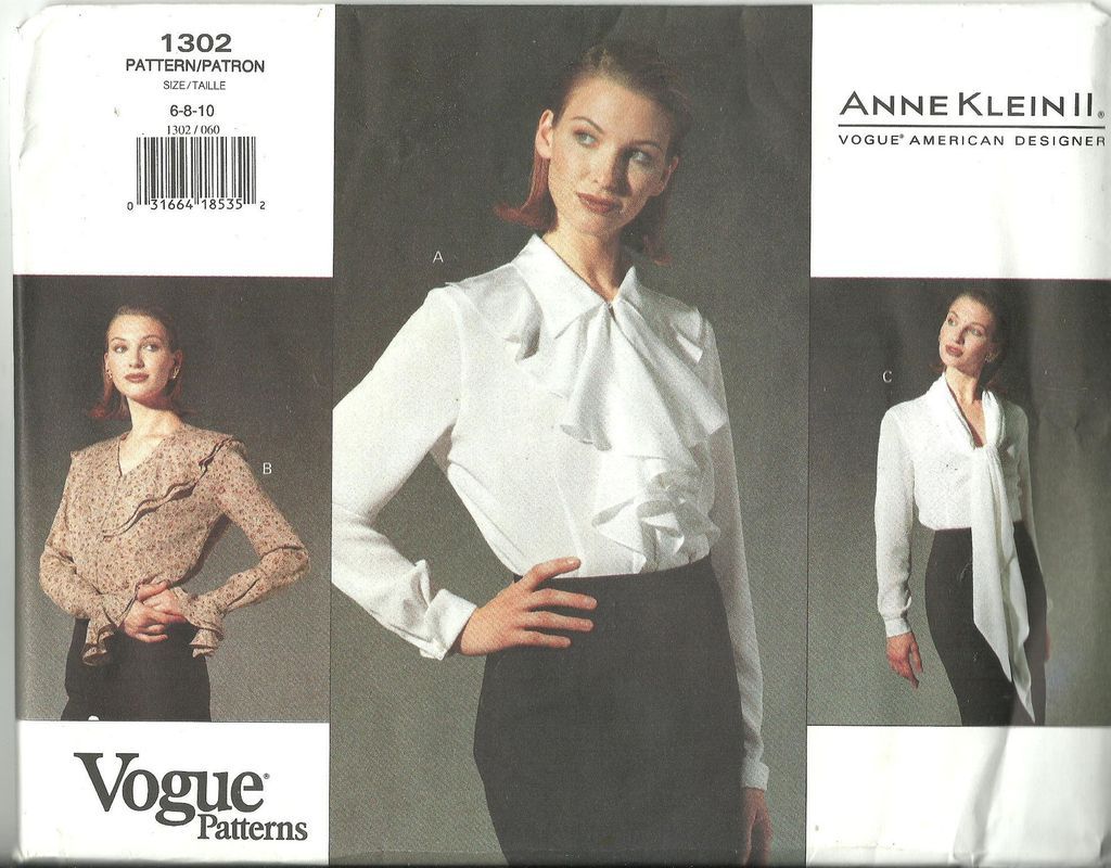 OOP UC Sewing Pattern VOGUE ANNE KLEIN II MISSES LONG SLEEVE BLOUSE 6