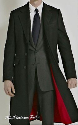 BNWT MENS CLASSIC BLACK WOOL CROMBIE OVERCOAT WARM WINTER LONG COAT