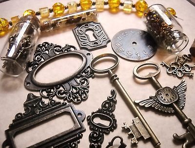 Steampunk Supplies Assor ted Lot Clock Face,Big Key,Keyholes,V ials