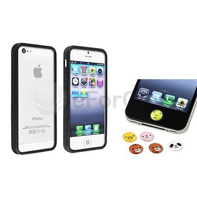 Animal Button Sticker+Black TPU Bumper Case w/Rubber Button for iPhone