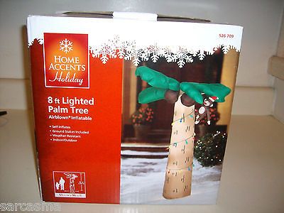 GEMMY 8 FT CHRISTMAS LIGHTED PALM TREE WITH MONKEY INFLATABLE. BRAND