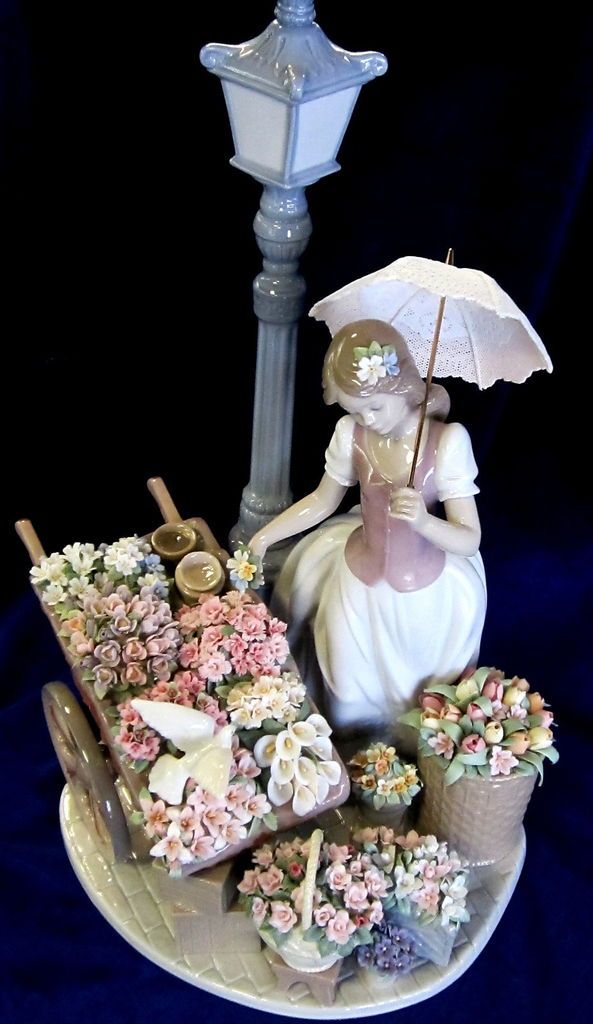 LLADRO#6809 FLOWERS FOR EVERYONE BRAND NIB WOMAN UMBRELLA CART DOVE