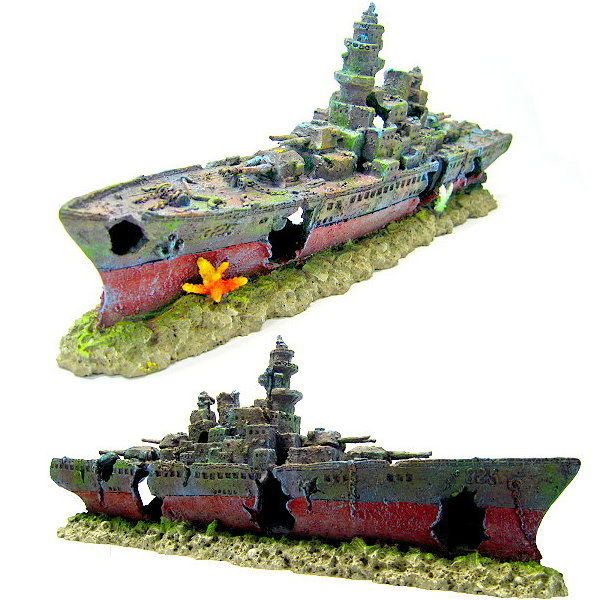 Warship Cave Aquarium Ornament L 49cm   NAVY Battleship ship decor