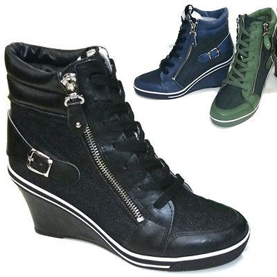 Sneakers Wedge Heels Boots Platform Ankle High Top Womens Ladies Girl