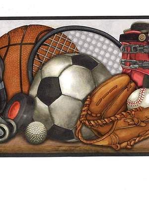 SPORTS EQUIPMENT for BOYS Black White Sale $ Wallpaper Border 332