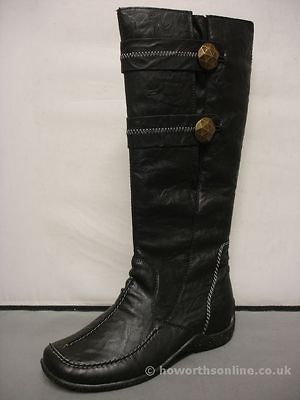 Womens Rieker 79970 01/26 Blck/Brwn Leather Casual Zip Knee High