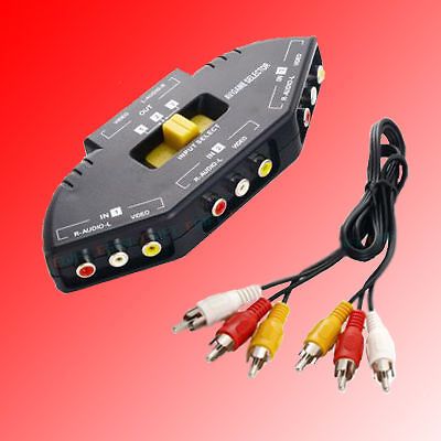 Way Audio Video AV RCA Switch Selector Box Splitter+3 RCA Cable