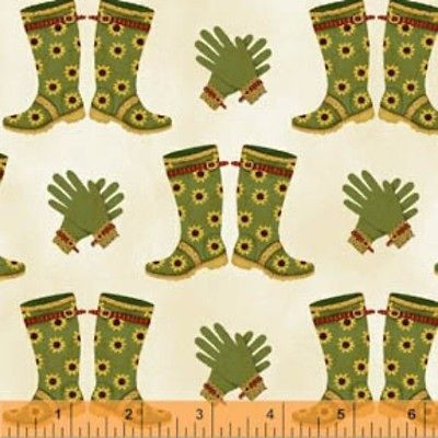 Gazebo Windham Quilt Fabric 1/2 yard Green Garden Boots 35157 2