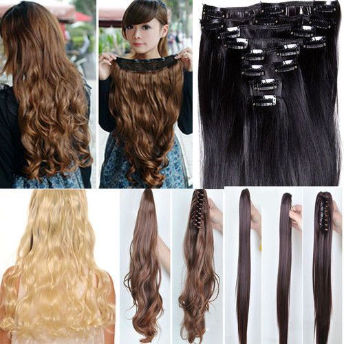 24 clip in hair extensions /ponytail/bangs all color BES GIFT NEW