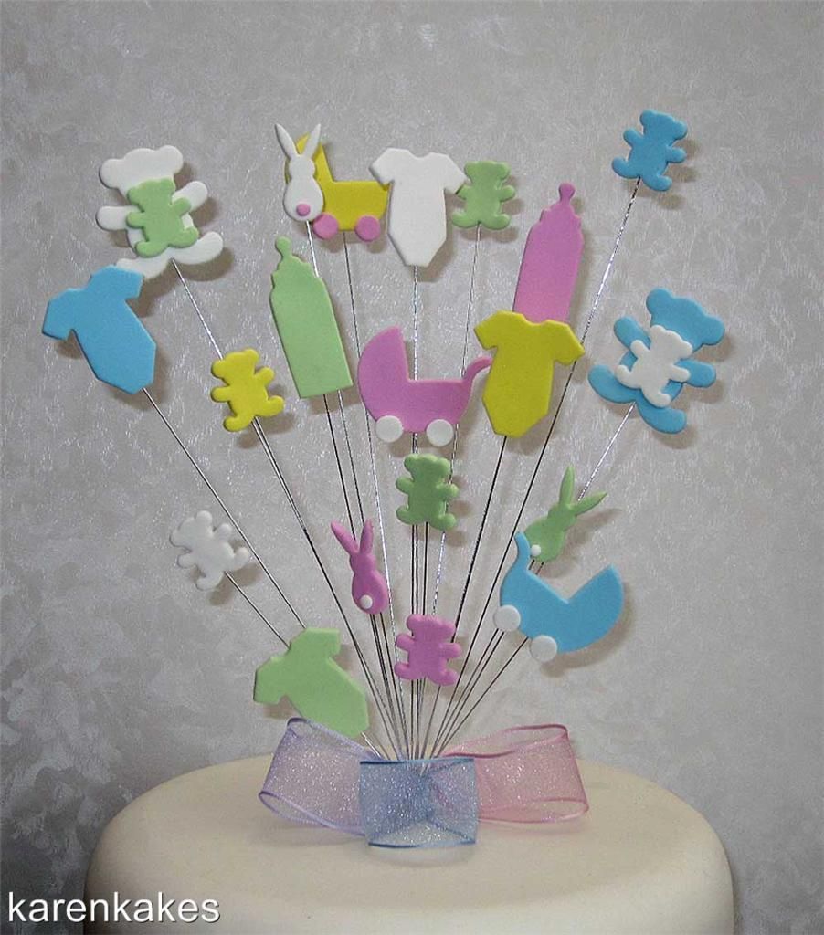 BABY SHOWER CAKE TOPPER   BOTTLES, PRAMS, TEDDIES ETC ANY COLOURS