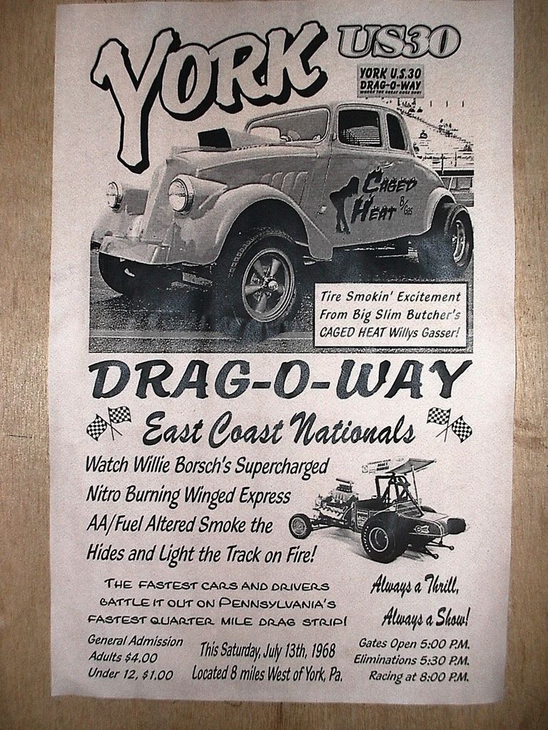 DRAG STRIP YORK DRAG RACING 33 WILLYS GASSER YORK US30 POSTER 11x17