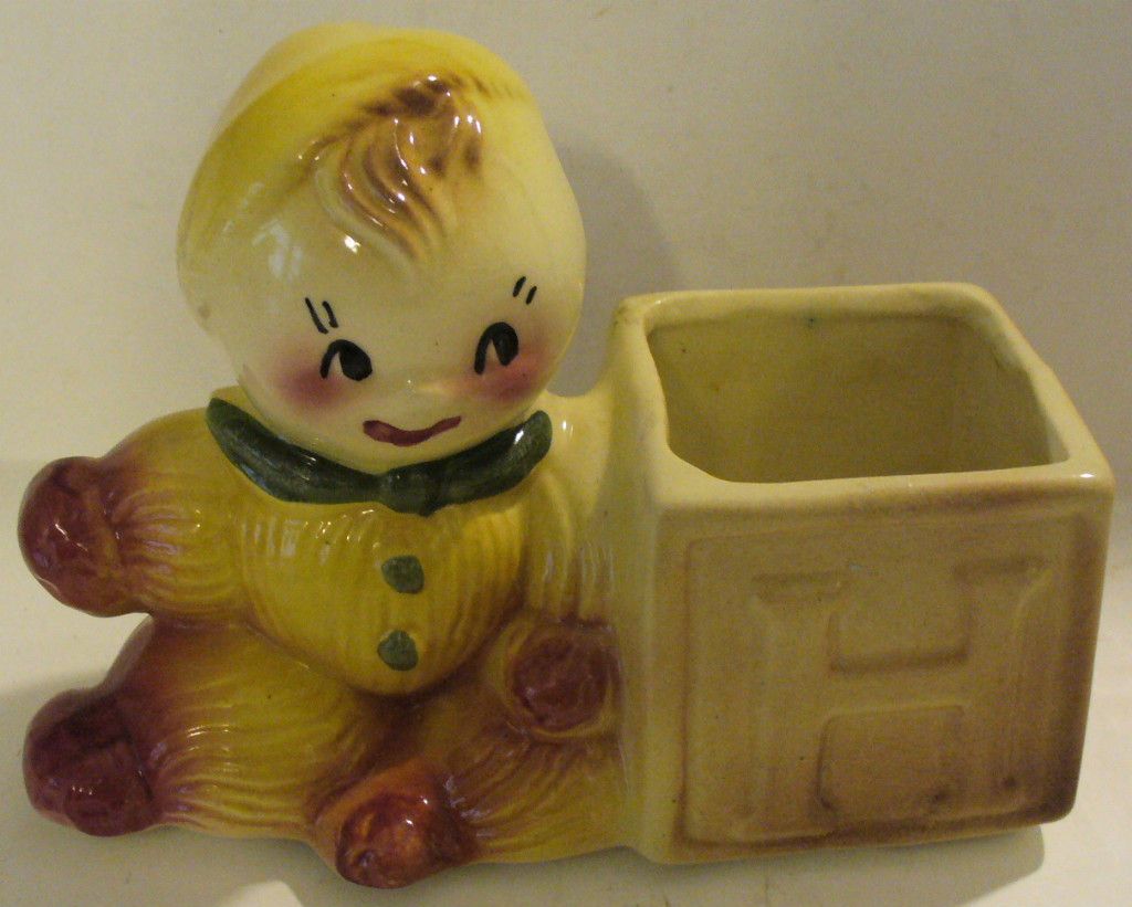 VINTAGE POTTERY RAG DOLL & BLOCK BABY PLANTER