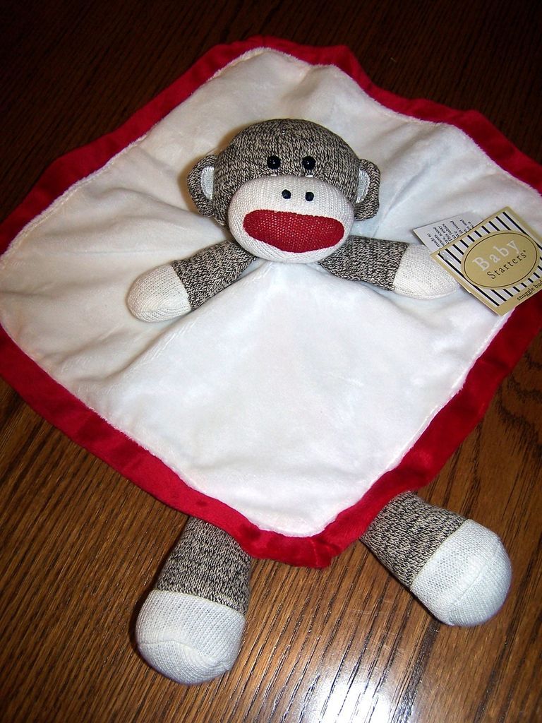 NWT BABY STARTERS SOCK MONKEY WHITE SECURITY BLANKET