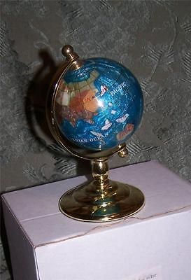 Mini DESK World GLOBE Natural Inlaid GEMSTONES Handcrafted Gold Arch