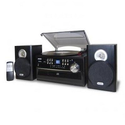 Jensen 3 Speed Stereo Turntable Cassette CD Shelf System