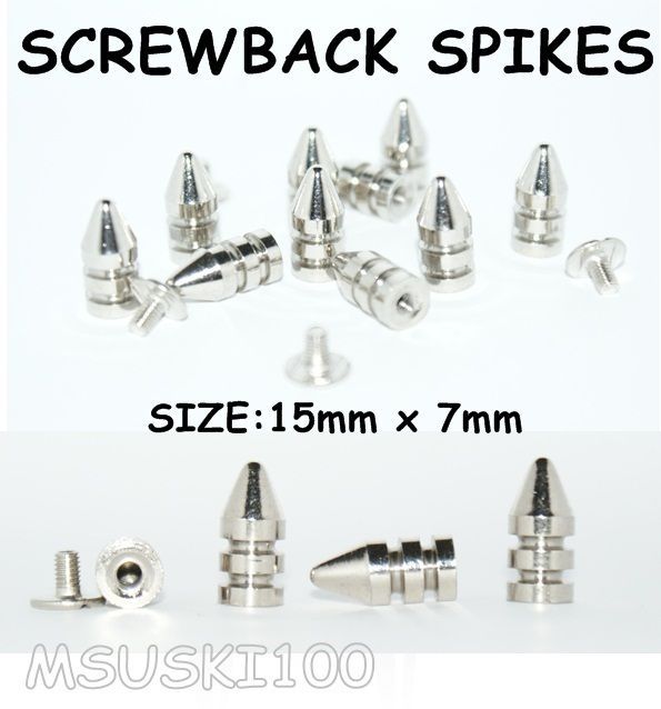 SCREW BACK SILVER NICKEL 15mm x 7mm PUNK RIVET LEATHER BAGS CRAFT HQ