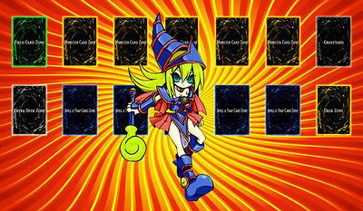 Chibi Dark Magician Girl on Orange Swirl Background Custom Playmat #7