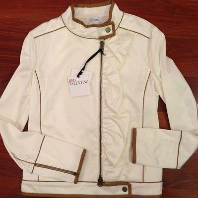 NWT RED VALENTINO COTTON LEATHER TRIM RAFFLE JACKET, Sz 46, $795.