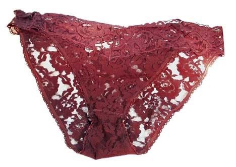 PANTIES, LACE NYLON BIKINI, TAGS ON, X LARGE, DARK GRAPE, ALL LACE