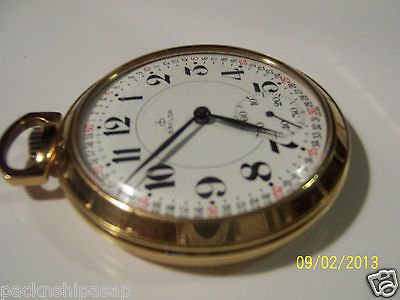 VINTAGE BIG BAYLOR GOLD POCKET WATCH RAILROAD TRAIN DESIGN 17 J MINTY