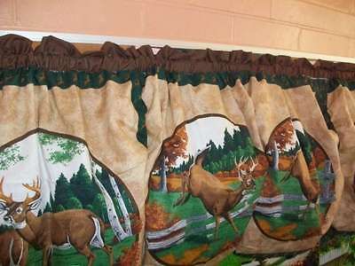 green hunters deer camp window treatment curtain drape valance