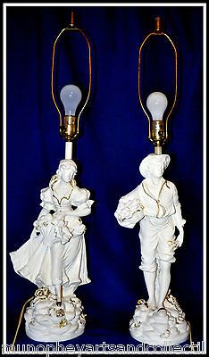 BEAUTIFUL SET OF ANTIQUE ITALIAN CHALK / PLASTER FIGURAL / FIGURINE