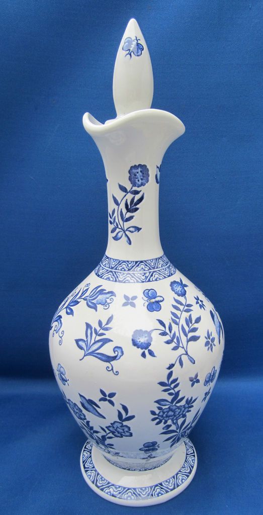 Coalport Limited Edition Decanter Blue White Florals Birds Stopper