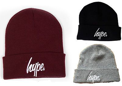 HYPE Beanie Wooly Hat BurgundY Black Grey