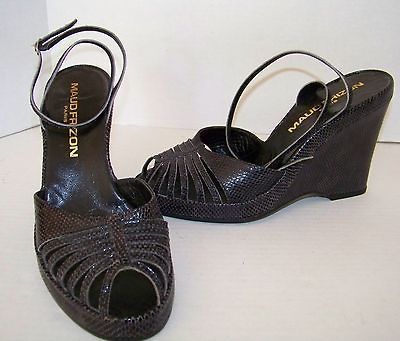 NEW MAUD FRIZON FRANCE GENUINE SNAKE PEEP TOE PLATFORM WEDGE 6.5