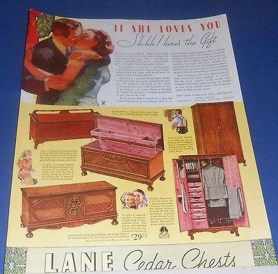 1934 Lane Cedar Chests Ad ~ 3 chests & 2 robe closets