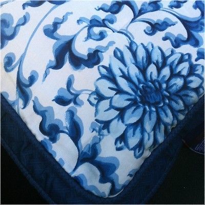 Chaps Camellia Queen Blue Scroll Floral Comforter Bed Set Bedding