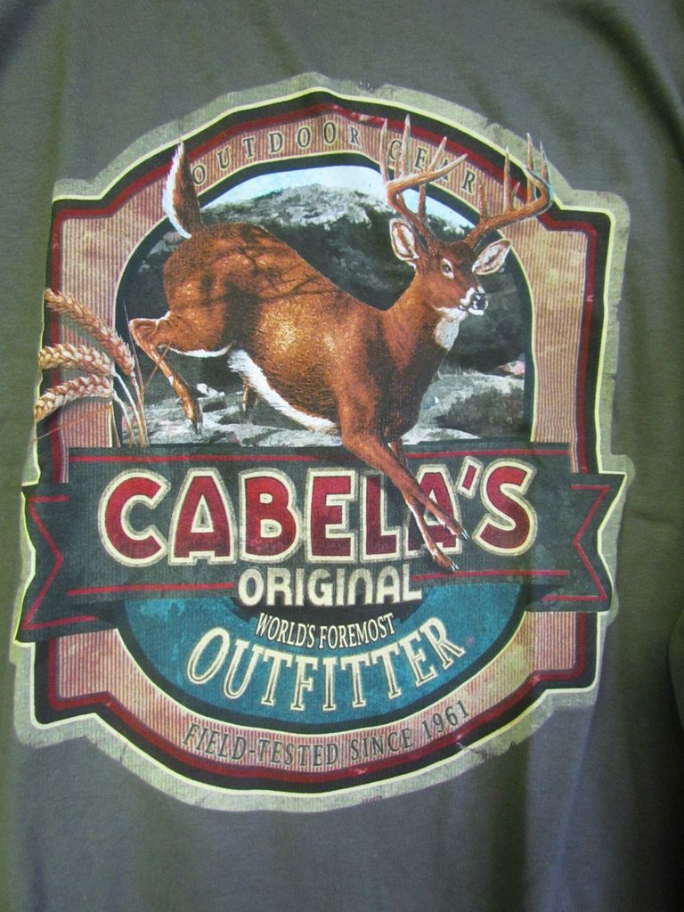 Cabelas White Tail Buck Deer Large XL 2XL Long Sleeve T shirt Green