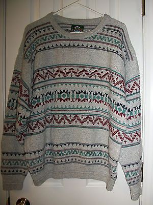 Mens Jantzen Vintage Gray Sweater Fair Isle Bill Cosby Aztec Large