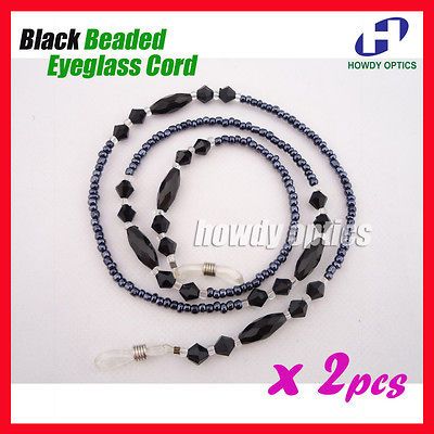 2pcs New Black Pearl Beaded Eyeglass Sunglass Reading Glasses Chain