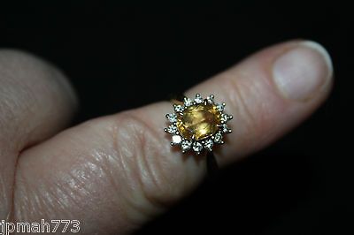 Sunny Citrine and Diamond Ladies ring Size 7.5, 10K Yellow Gold