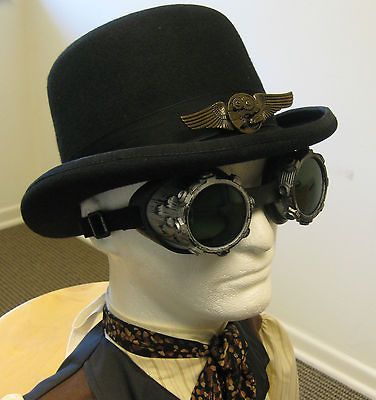 WF 506 Steampunk Bowler Wool Felt Derby Hat Lined Victorian Black S M